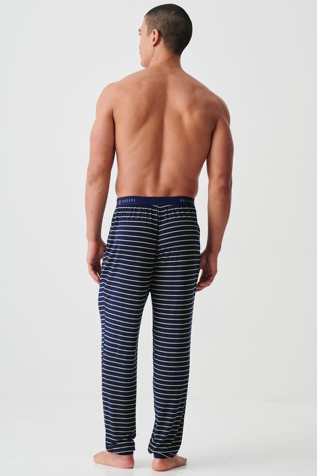 British Boxers British Boxers Men's "Tarragon & Navy Stripe" Bamboo Pyjama Trousers in Olive - 3