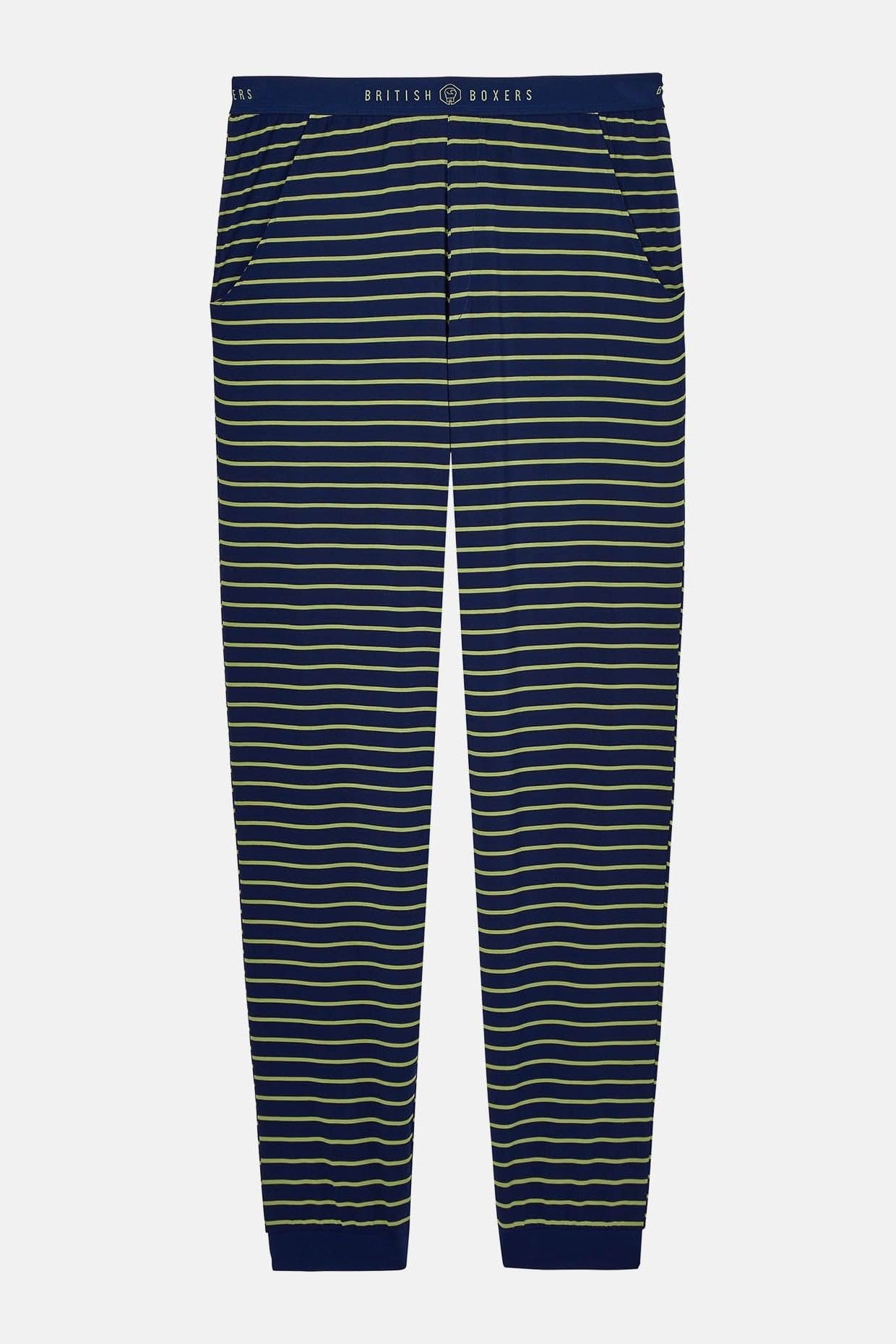 British Boxers British Boxers Men's "Tarragon & Navy Stripe" Bamboo Pyjama Trousers in Olive - 4