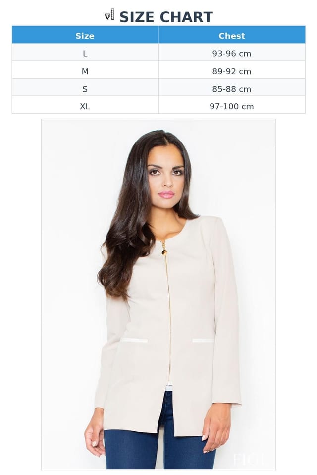 Love Lace Love Lace Women's Long Fitted Knit Jacket with Decorative Zip in Beige - 2