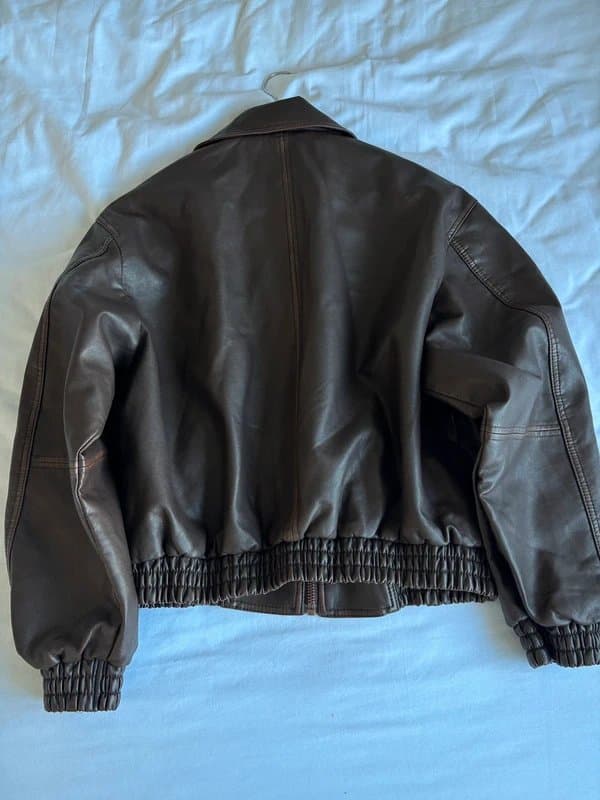 Bershka Bershka Faux Leather Cuffed Crop Bomber Biker Jacket Coat