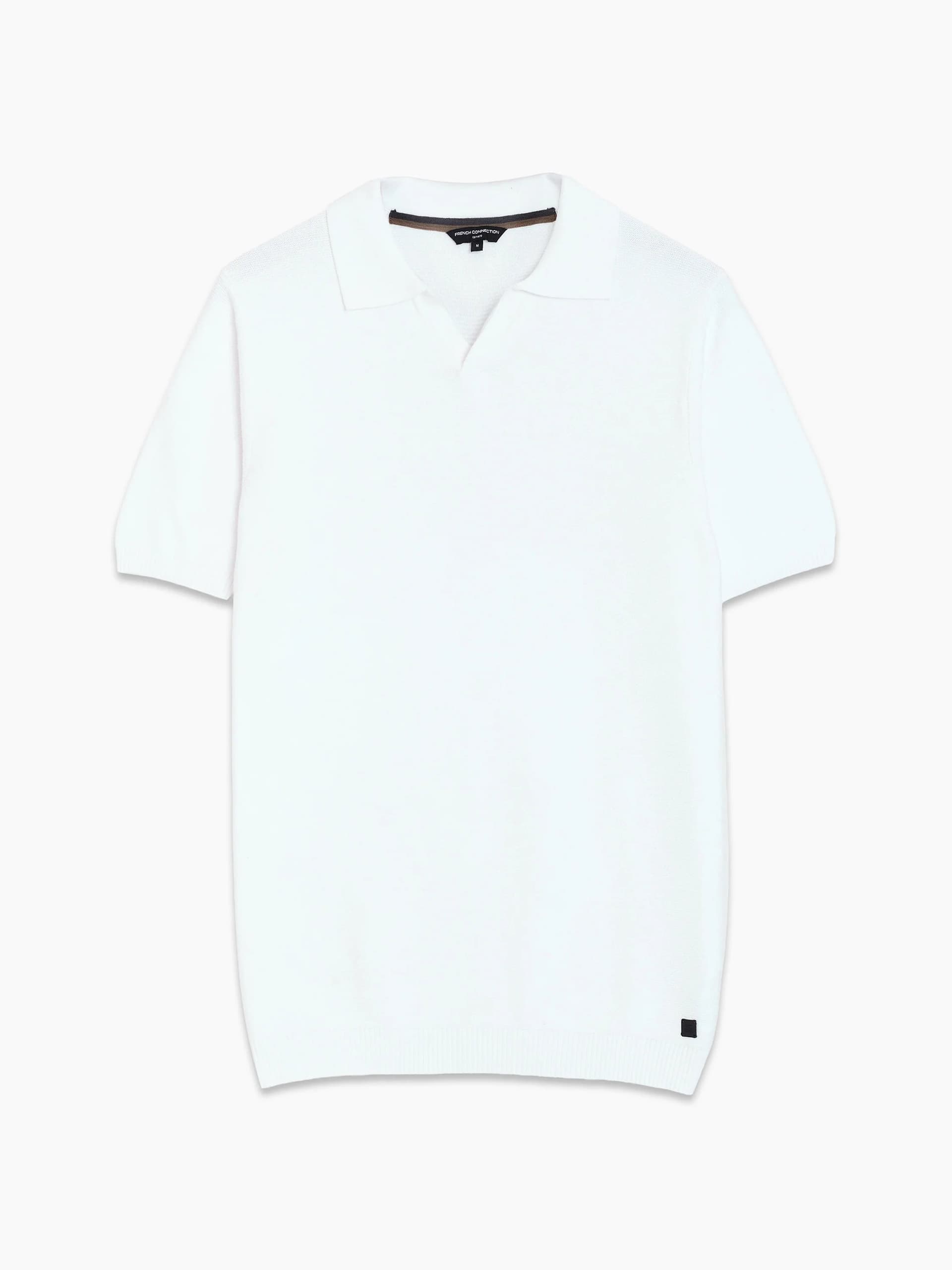 French Connection Short Sleeve Open Collar White Knit Polo Shirt White