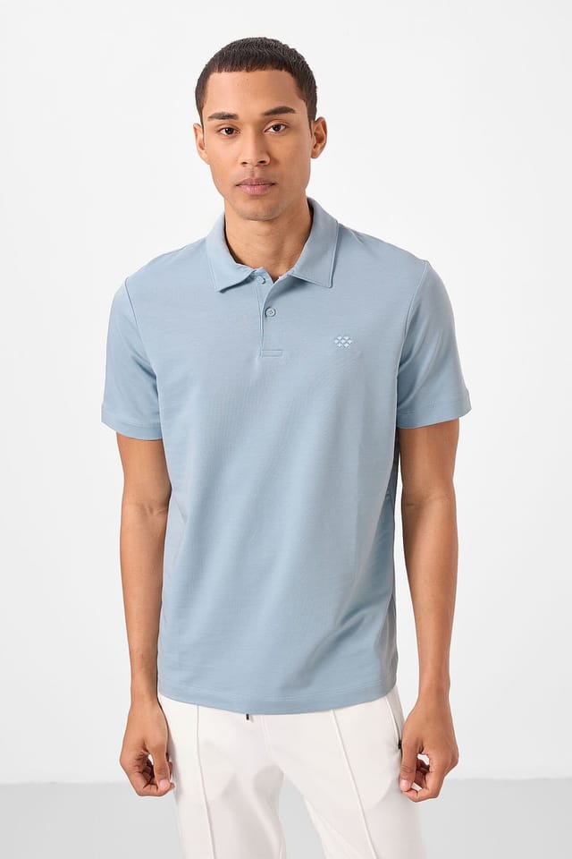 Tommy Life Tommy Life Men's Cotton Elastane Polo T-Shirt in Baby Blue - 2