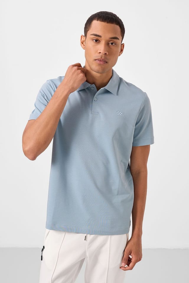 Tommy Life Tommy Life Men's Cotton Elastane Polo T-Shirt in Baby Blue - 3