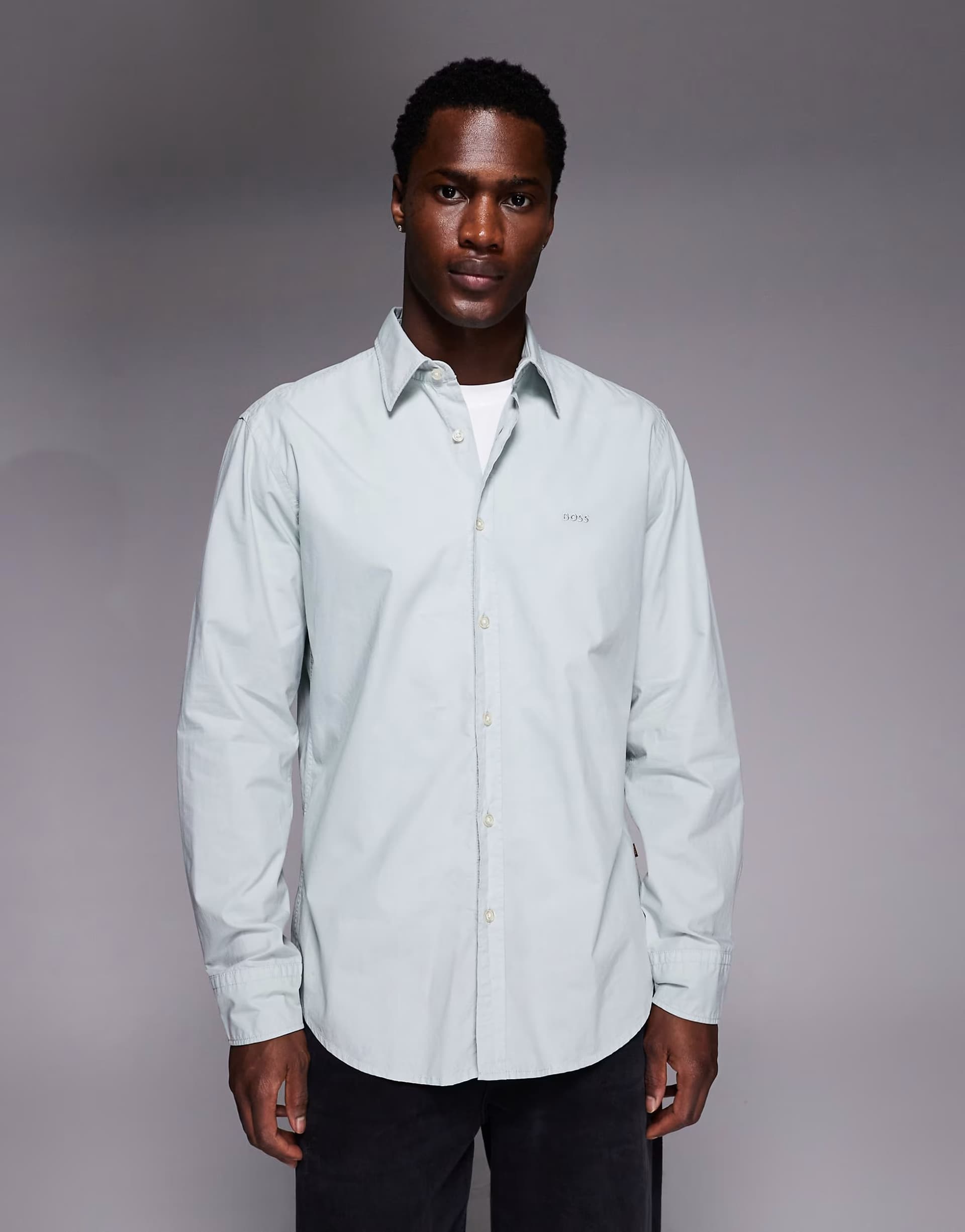 ASOS ASOS BOSS Orange Regular Fit Cotton Shirt in Light Grey