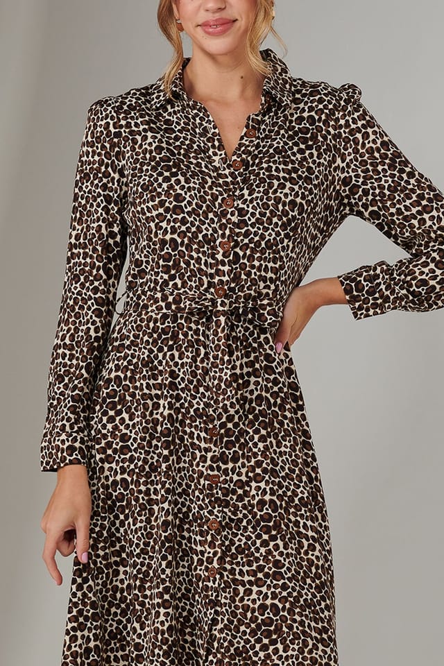 Jolie Moi Jolie Moi Women's Susan Long Sleeve Shirt Dress in Brown - 3