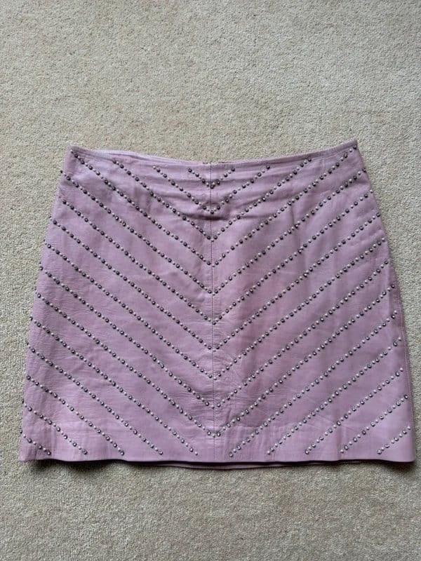 Topshop Pink Leather Embellished Mini Skirt