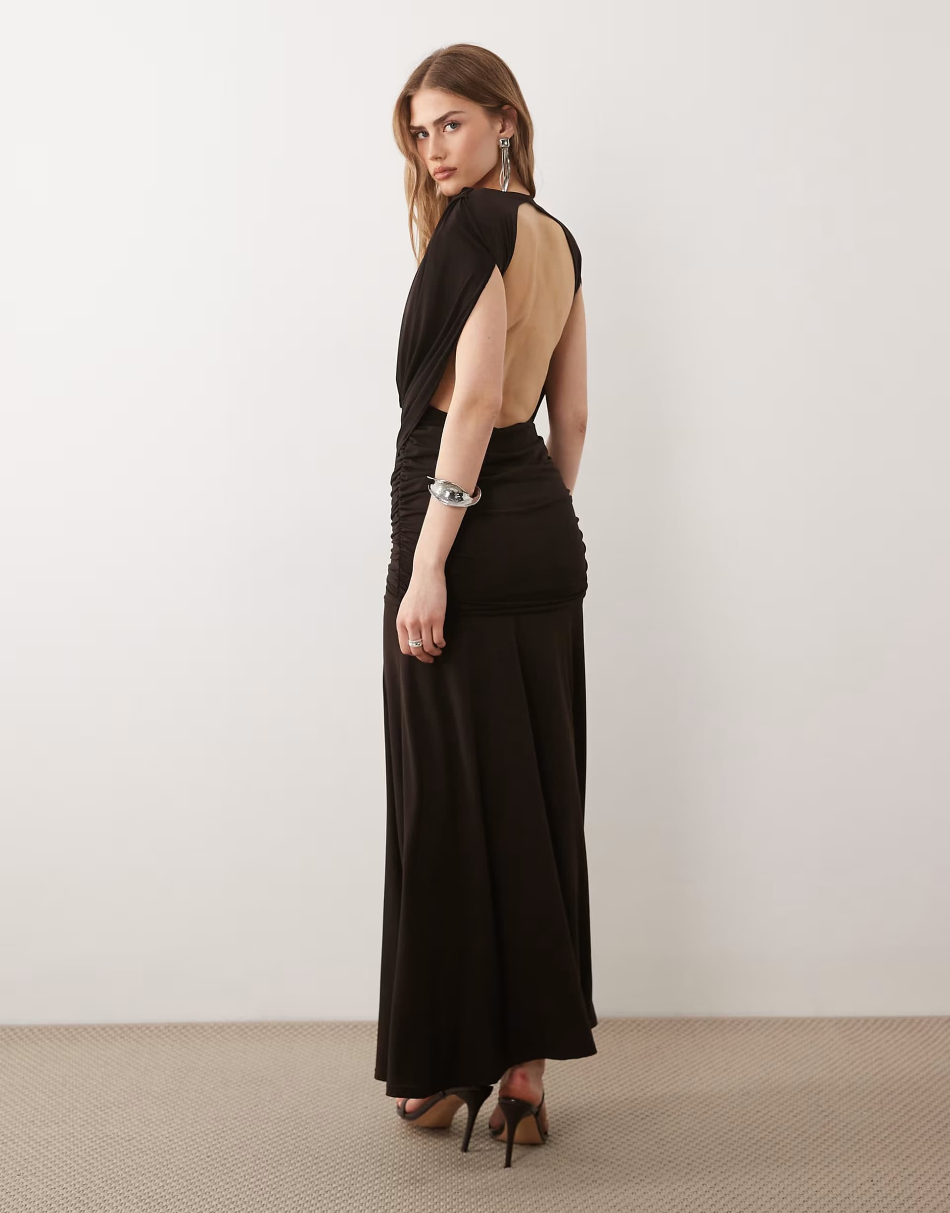 ASOS TFNC slinky draped cowl neck and back maxi dress in chocolate