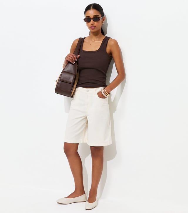 New Look Women's Dark Brown Ribbed Cotton Rich Square Neck Vest New Look - 2