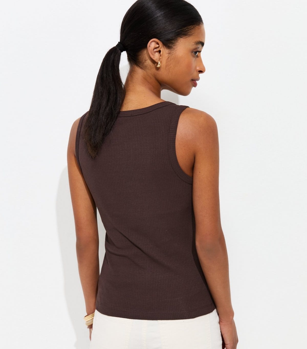 New Look Women's Dark Brown Ribbed Cotton Rich Square Neck Vest New Look - 4