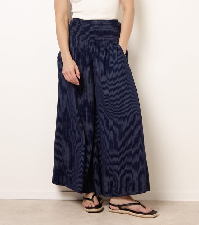 Blue Vanilla Women's Navy Striped Shirred Waist Wide Leg Trousers Blue Vanilla New Look - 2