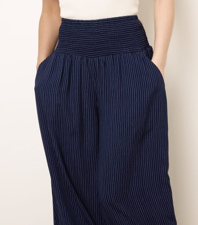 Blue Vanilla Women's Navy Striped Shirred Waist Wide Leg Trousers Blue Vanilla New Look - 3