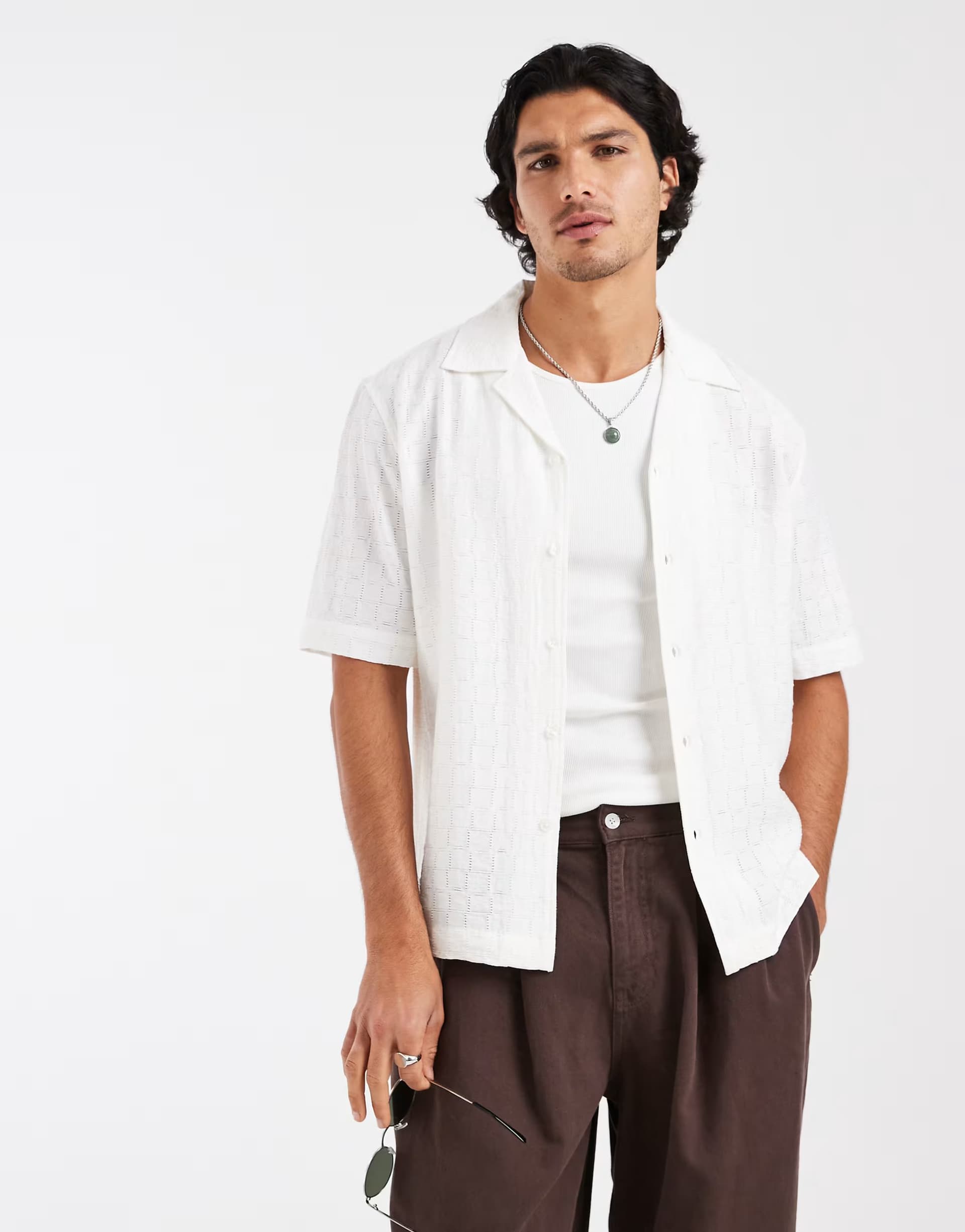 ASOS ONLY & SONS regular fit textured shirt with resort collar in white