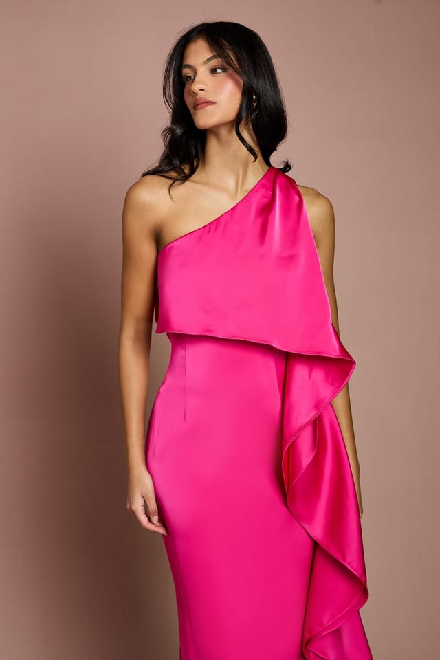 Coast Coast Women's Petite Waterfall One Shoulder Satin Maxi Dress in Magenta - 2