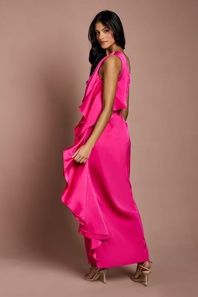 Coast Coast Women's Petite Waterfall One Shoulder Satin Maxi Dress in Magenta - 3