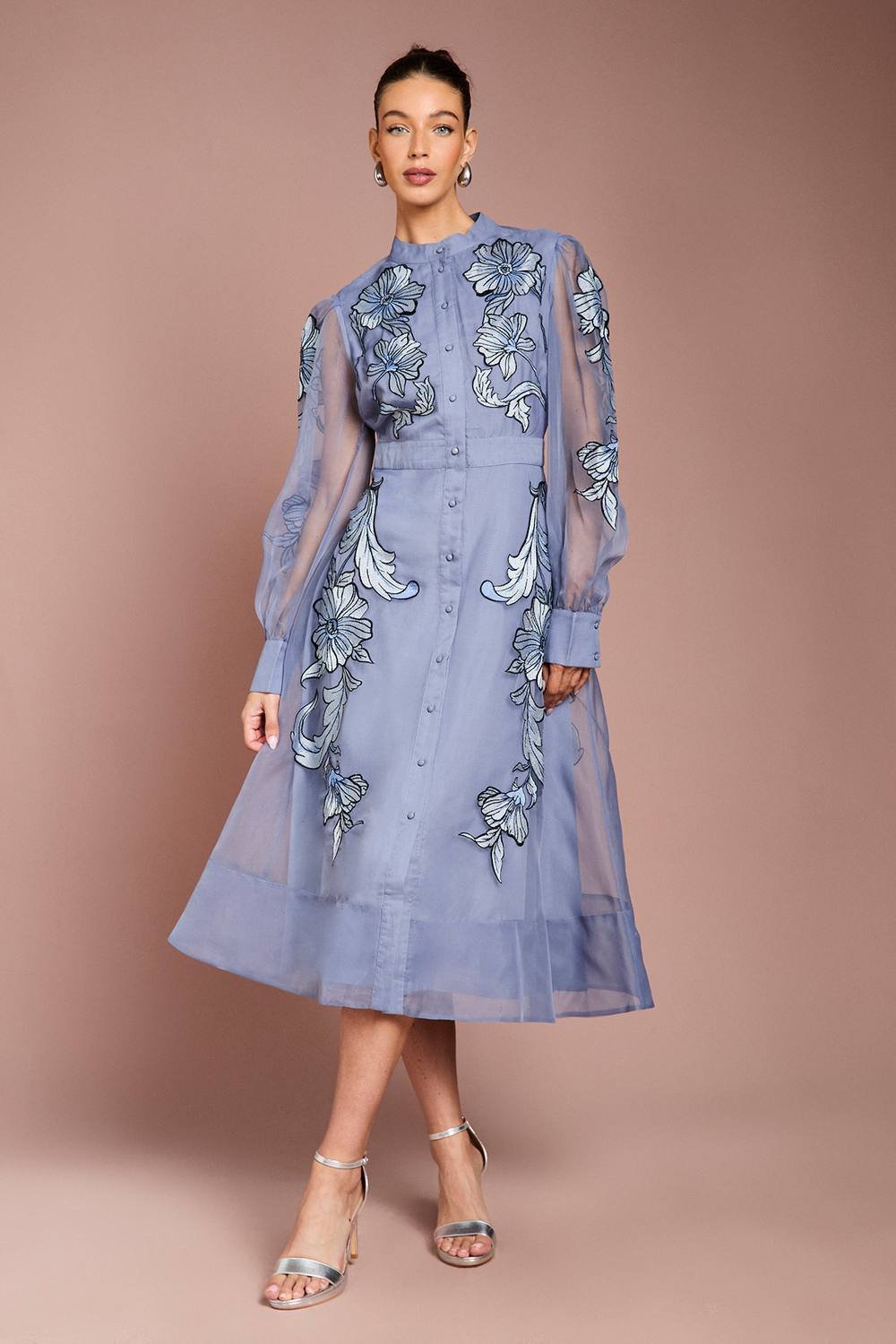 Coast Coast Women's Placement Embroidered Long Sleeve Midi Dress in Blue - 2