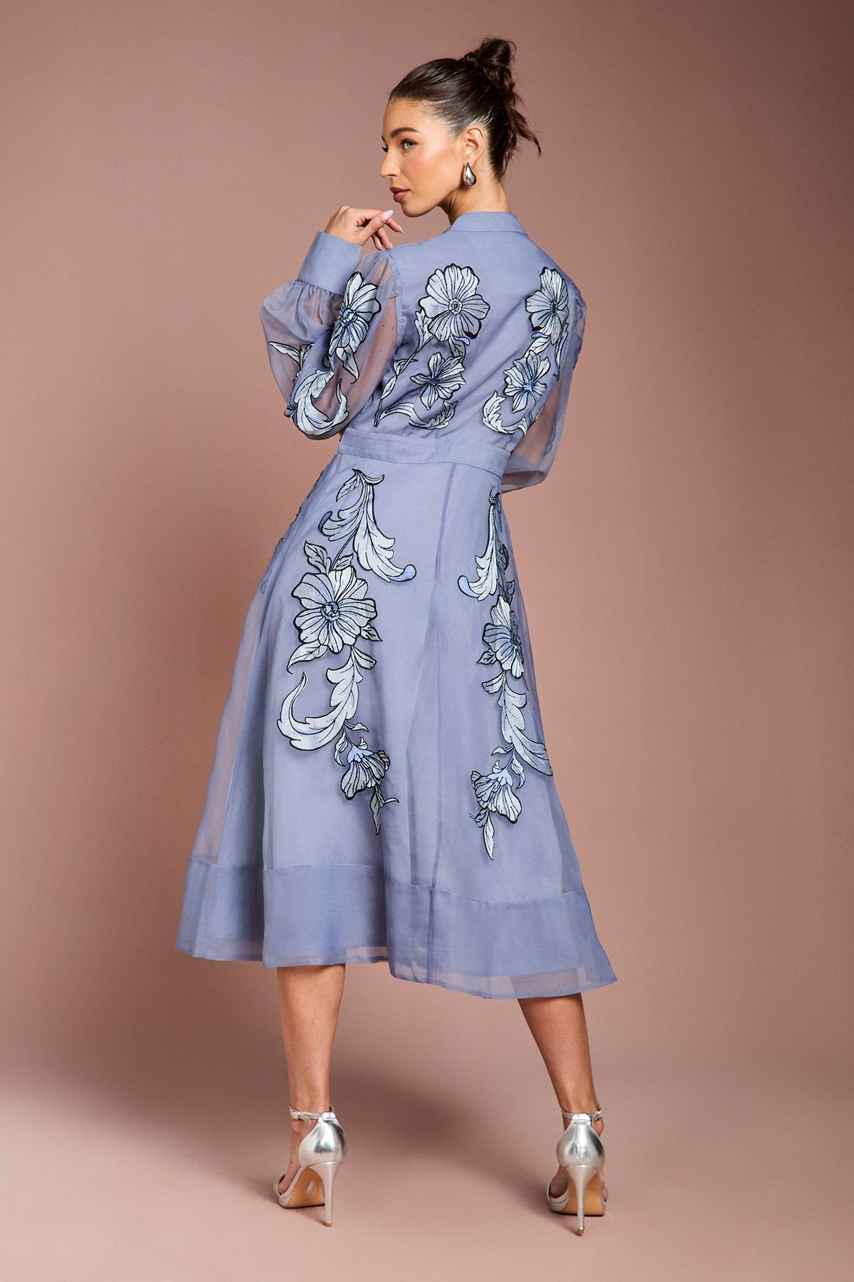 Coast Coast Women's Placement Embroidered Long Sleeve Midi Dress in Blue - 3