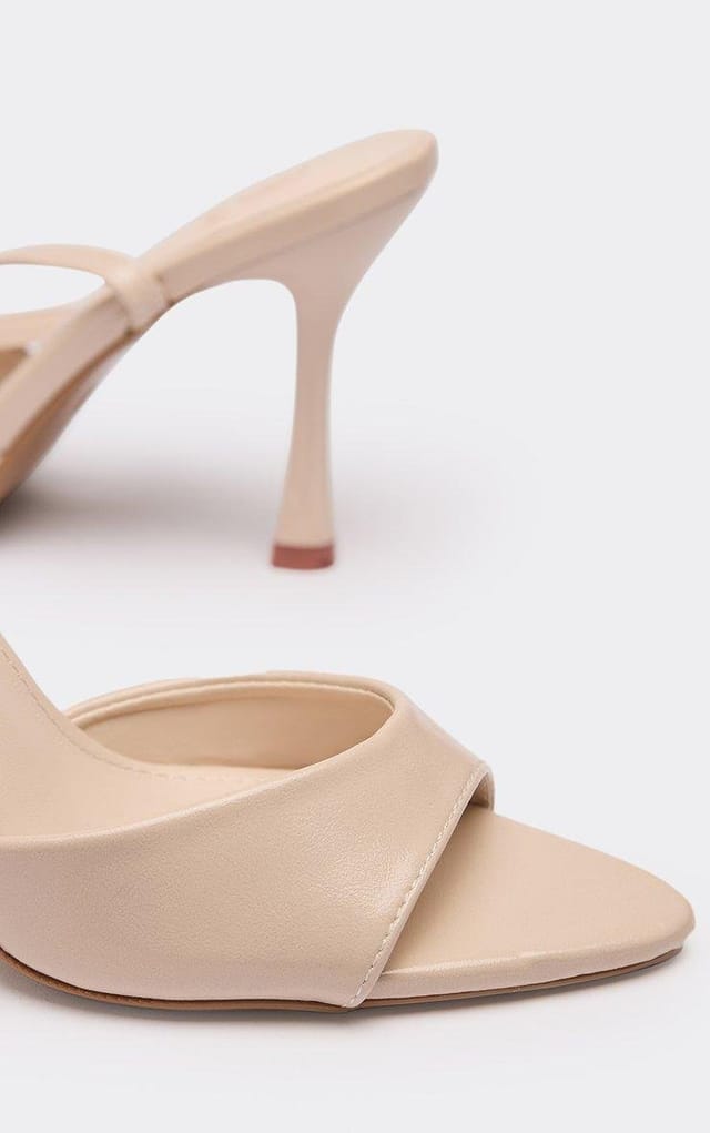 EGO Rued Ankle Strap Pointed Peep Toe Heel In Beige Faux Leather, Women's Size UK 3 - 2
