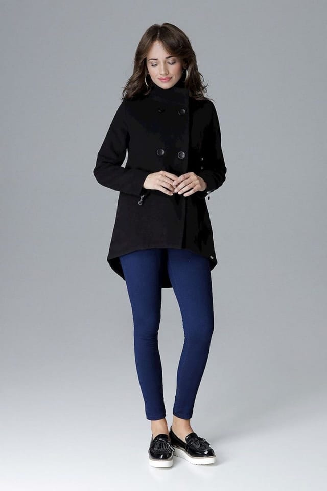 Love Lace Love Lace Women's Modern Stand Collar Two Button Zip Jacket in Black - 2
