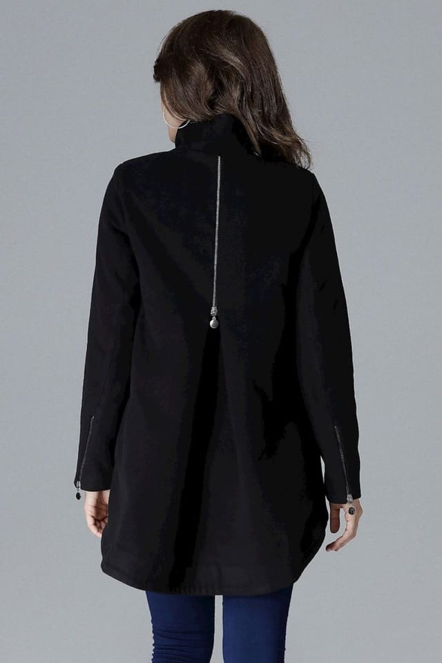 Love Lace Love Lace Women's Modern Stand Collar Two Button Zip Jacket in Black - 3