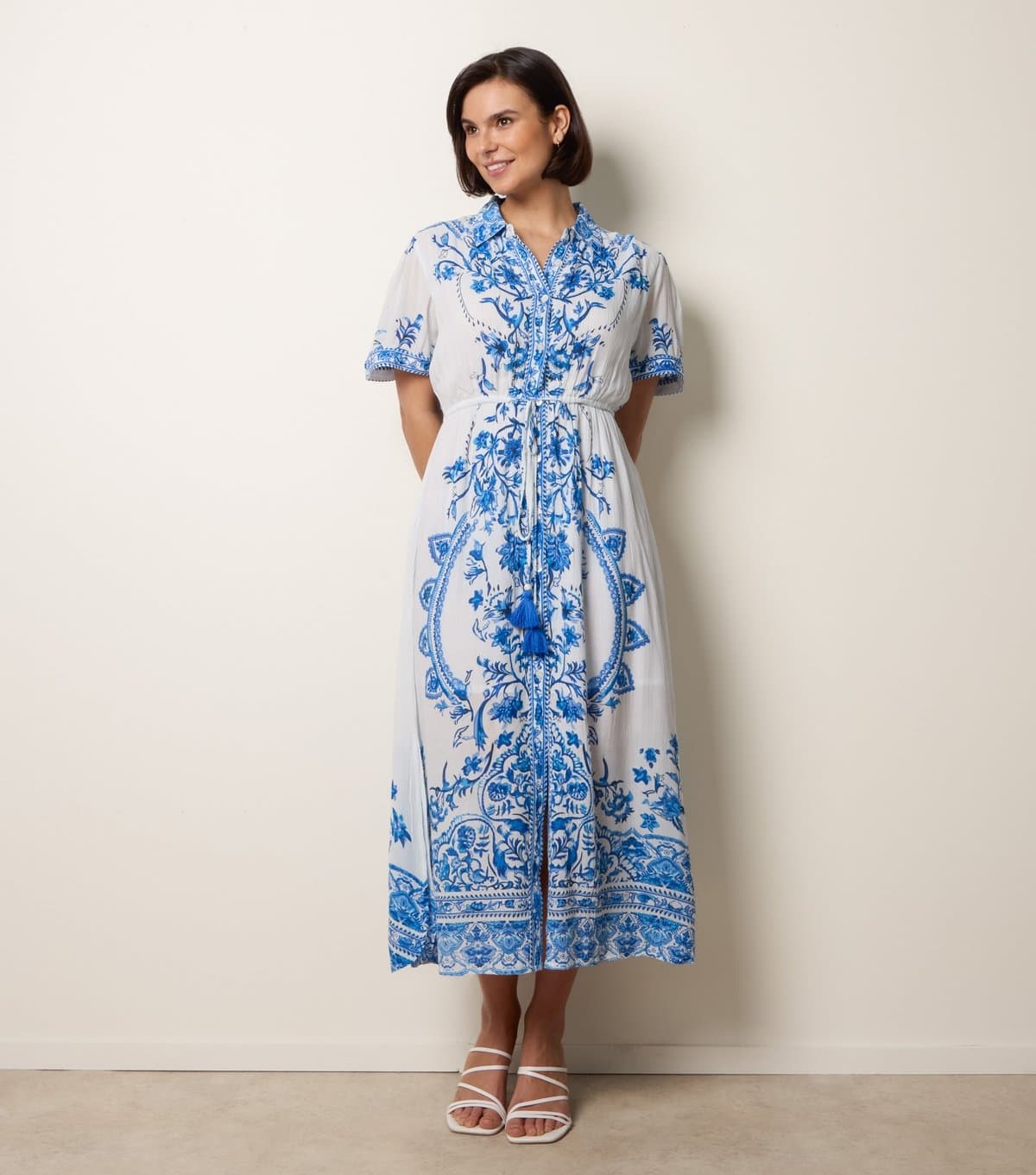 Blue Vanilla Women's Blue Floral Midi Shirt Dress Blue Vanilla New Look