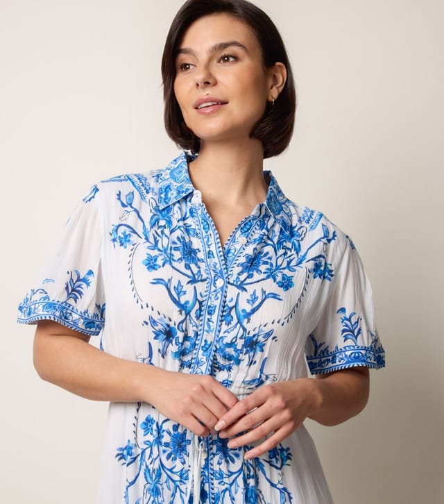 Blue Vanilla Women's Blue Floral Midi Shirt Dress Blue Vanilla New Look - 2