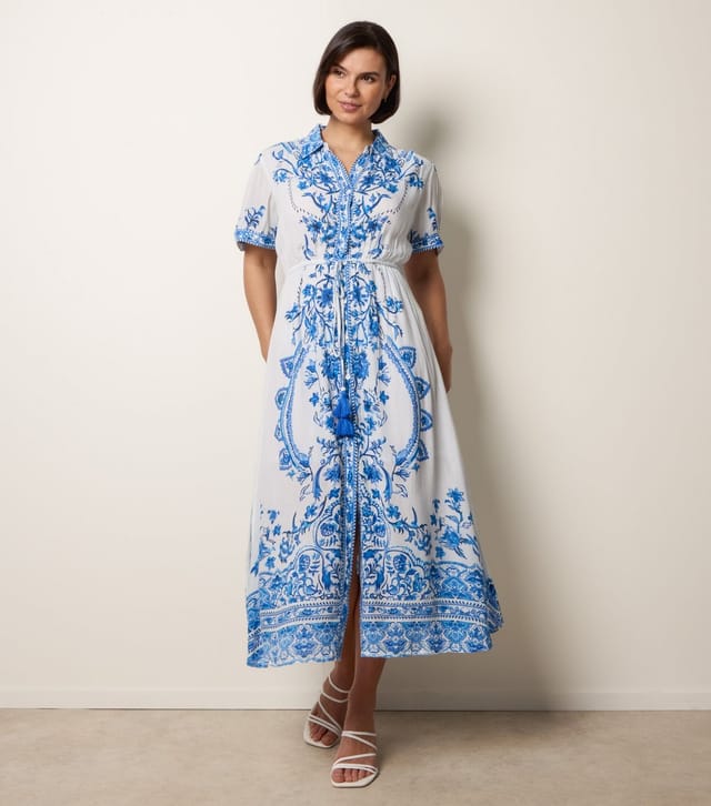 Blue Vanilla Women's Blue Floral Midi Shirt Dress Blue Vanilla New Look - 3