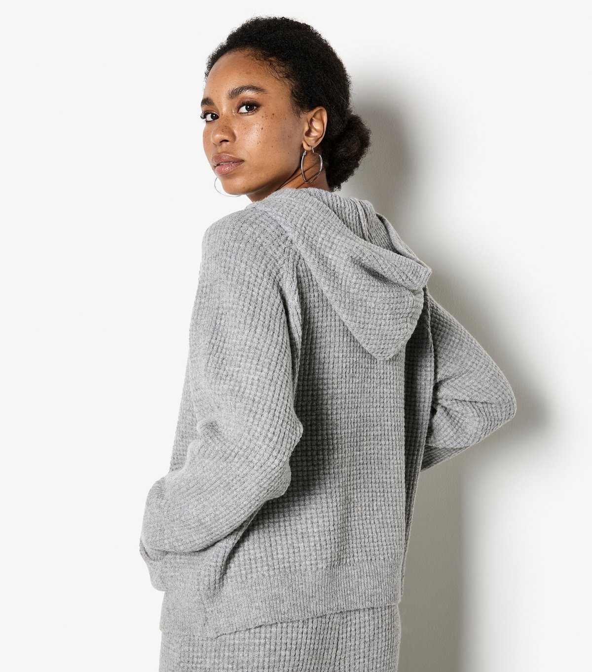 Apricot Women's Dark Grey Waffle Knitted Hoodie Apricot New Look - 3