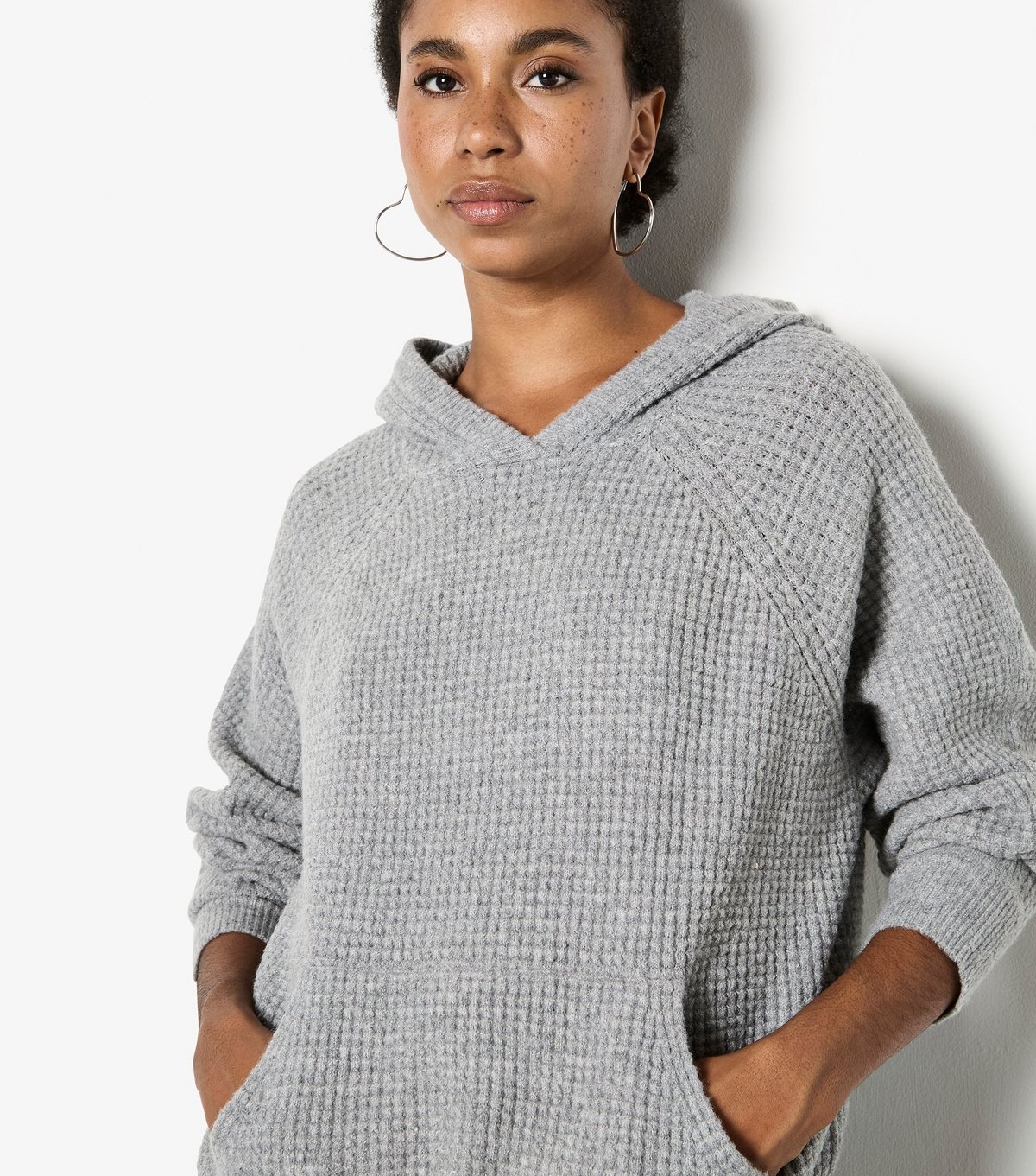 Apricot Women's Dark Grey Waffle Knitted Hoodie Apricot New Look - 4