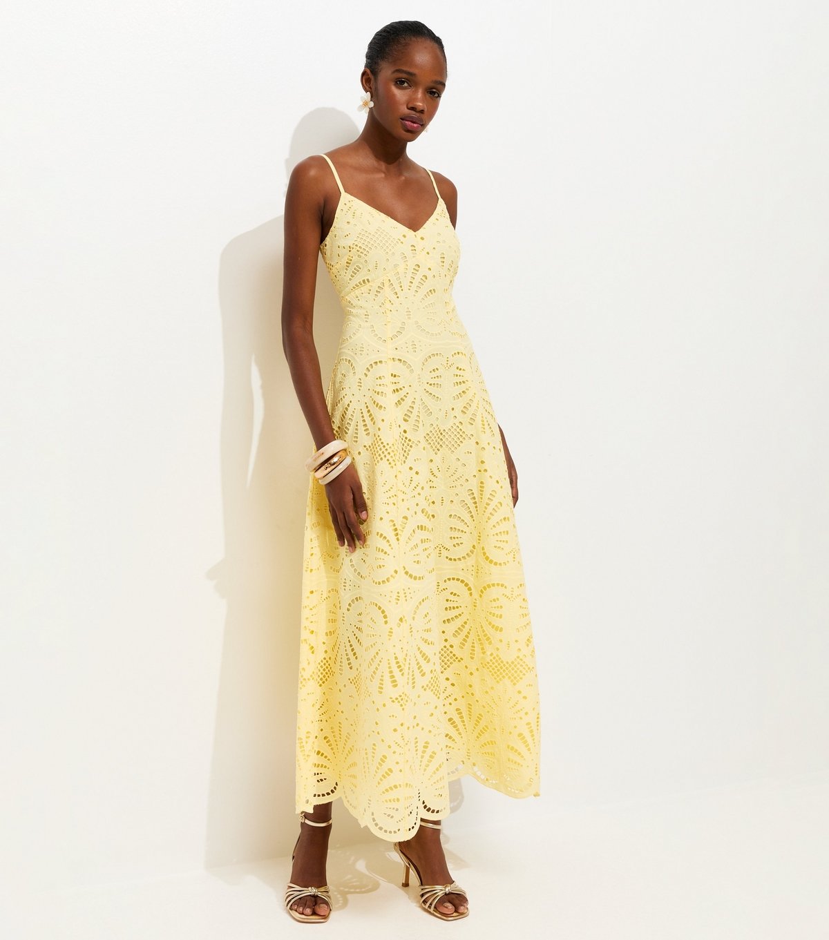 New Look Women's Yellow Cutwork Strappy Midi Dress New Look - 2