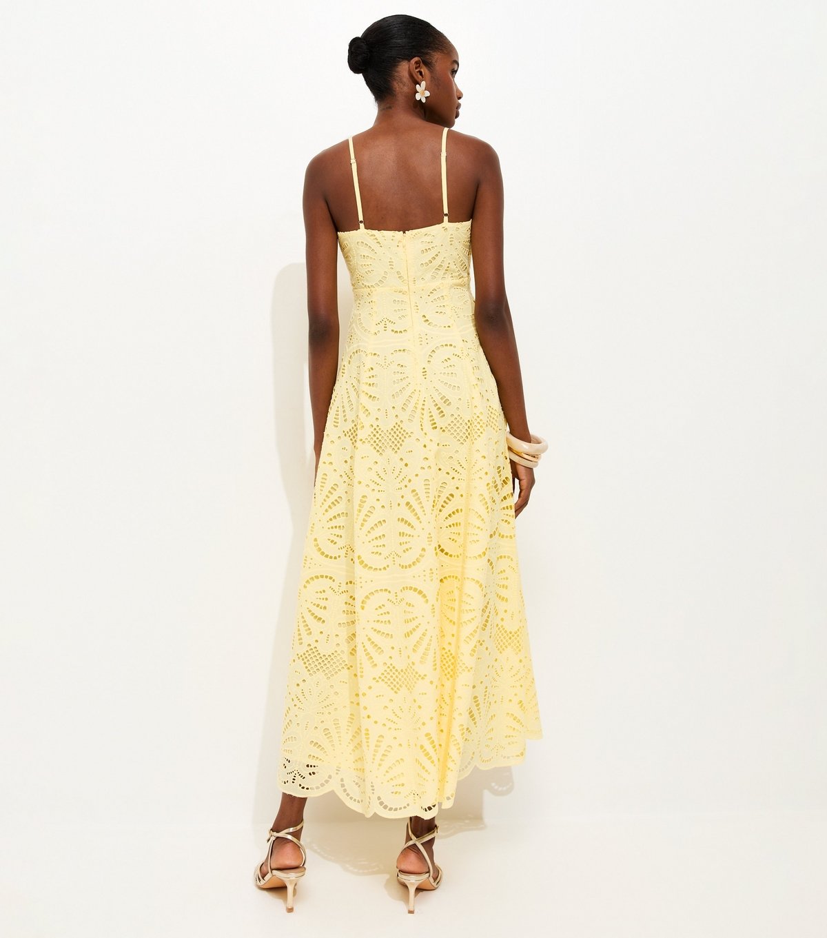 New Look Women's Yellow Cutwork Strappy Midi Dress New Look - 4