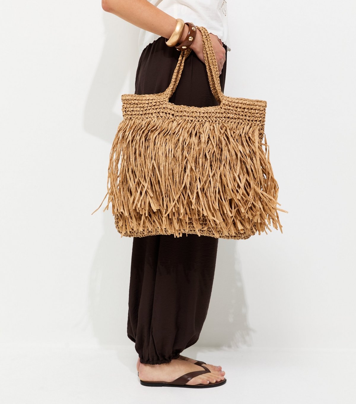 New Look Stone Woven Fringe Tote Bag New Look - 2