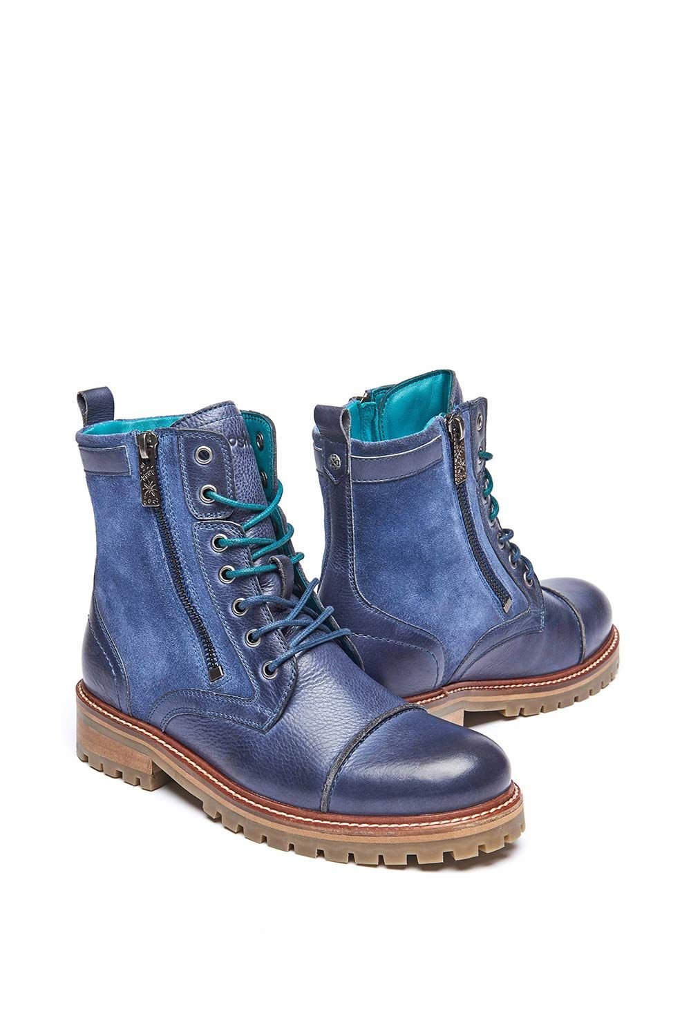 Moshulu Moshulu Women's 'Bardsey 2' Leather Biker Boots in Blue - 2