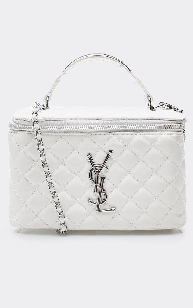 EGO Daffie Logo Detail Chain Strap Vanity Bag In Cream Quilted Faux Leather, Women's Size UK 0 - 2