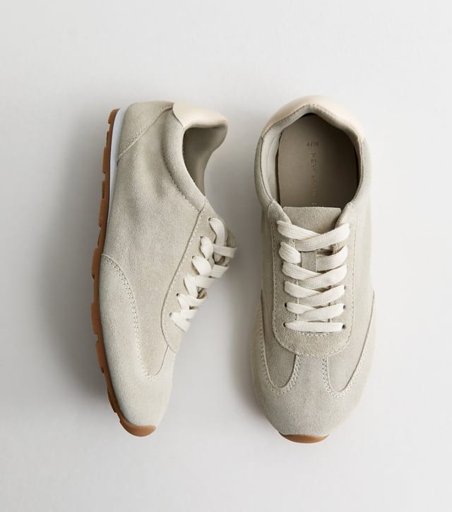 New Look Women's Premium Real Leather Grey Suede Contrast Heel Lace Up Trainers New Look - 2