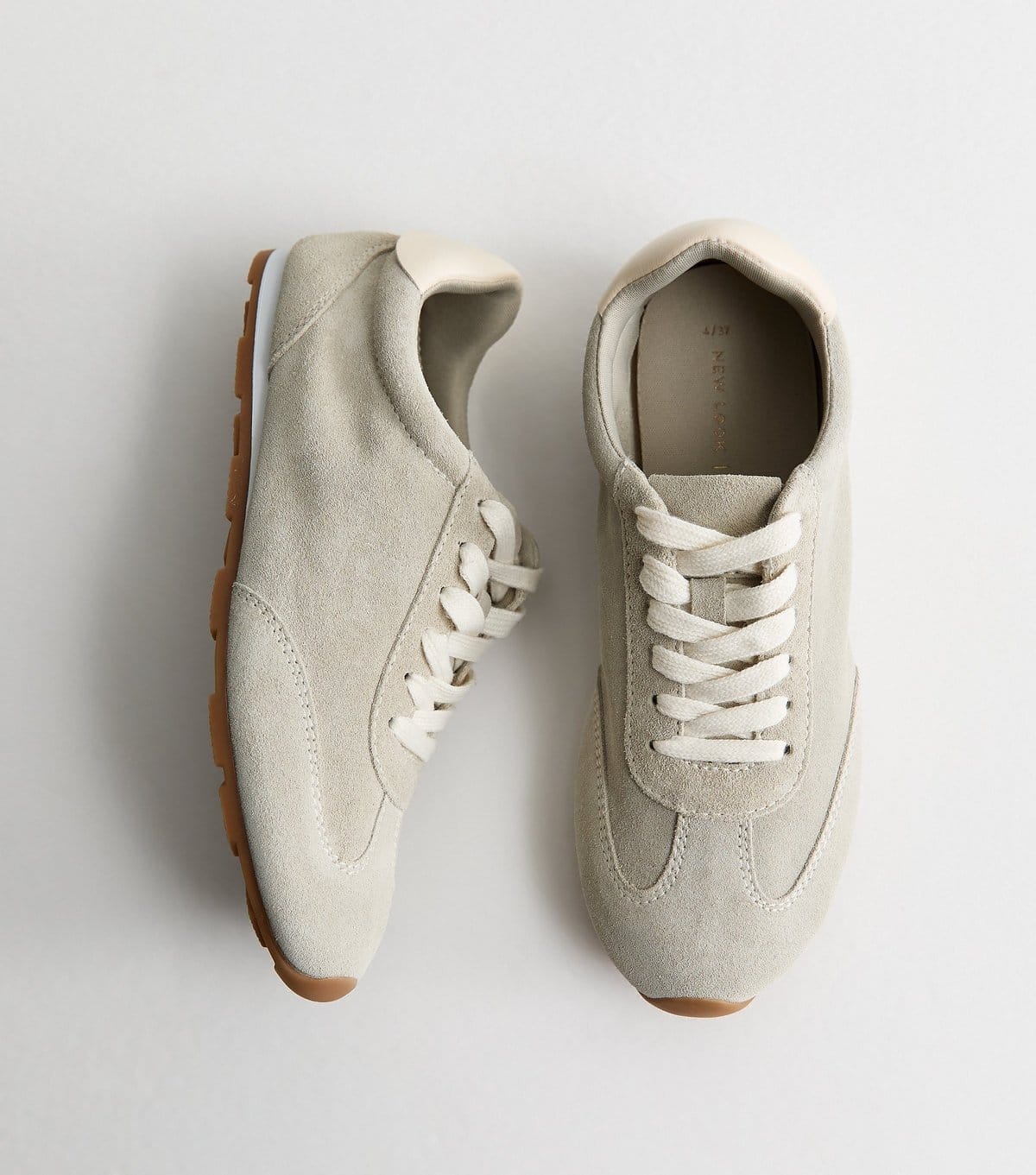 New Look Women's Premium Real Leather Grey Suede Contrast Heel Lace Up Trainers New Look - 4