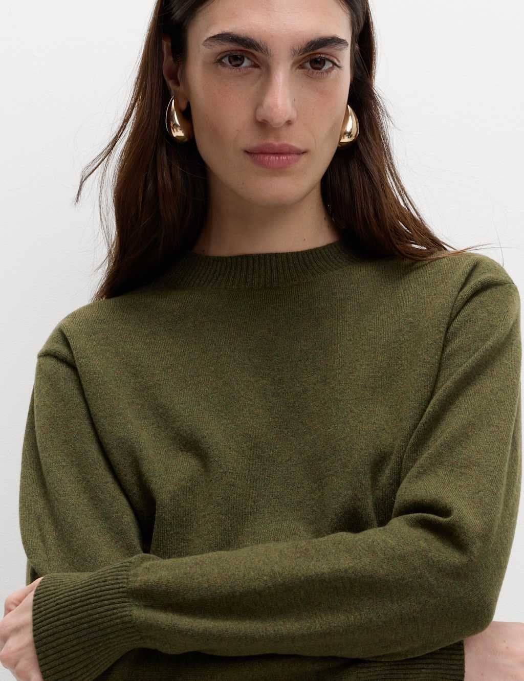 Marks & Spencer M&S Dark Khaki Air-Yarn Crew Neck Jumper