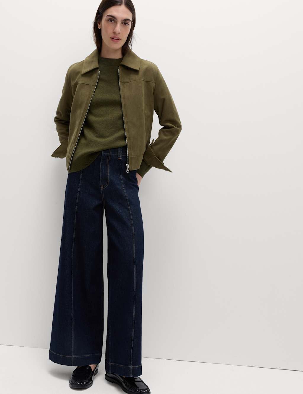 Marks & Spencer M&S Air-Yarn Crew Neck Jumper Dark Khaki - 2