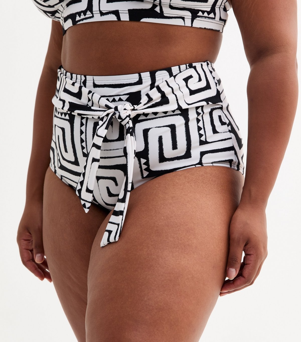 New Look Women's Plus Size Black Swirl Print Tie High Waisted Bikini Bottoms Curves New Look - 2