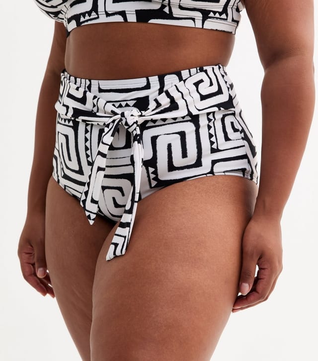 New Look Women's Plus Size Black Swirl Print Tie High Waisted Bikini Bottoms Curves New Look - 2