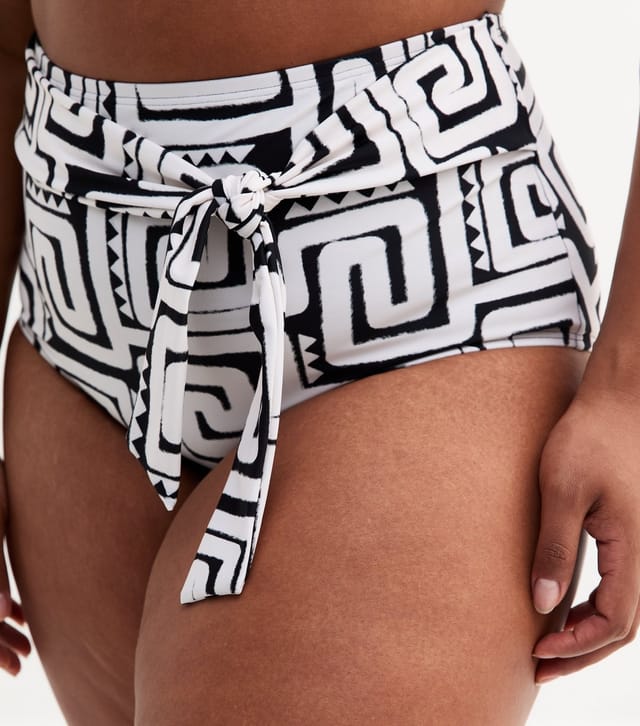 New Look Women's Plus Size Black Swirl Print Tie High Waisted Bikini Bottoms Curves New Look - 3