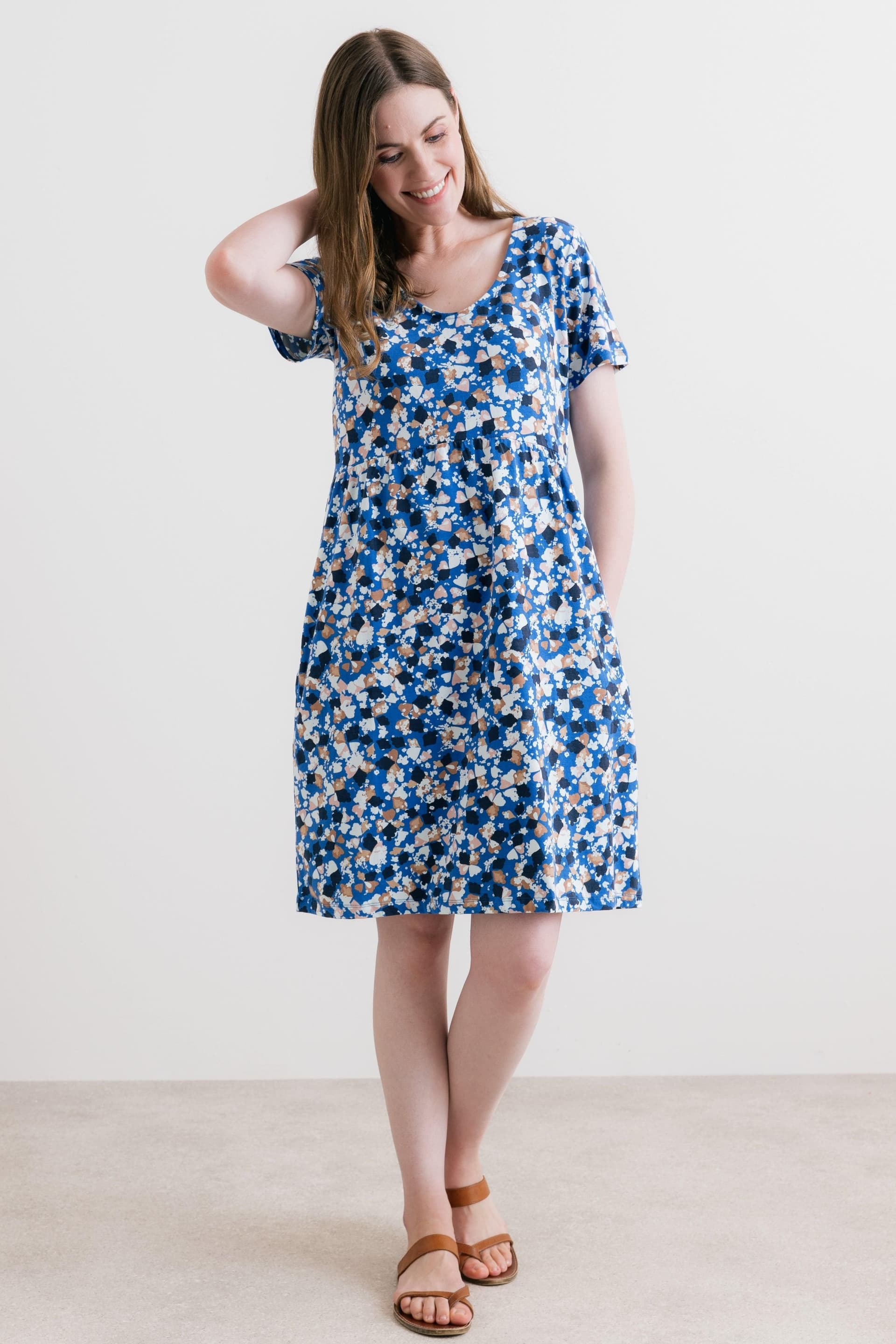 Lily & Me Lily & Me Women's Festival Printed Cotton Jersey Dress in Cobalt