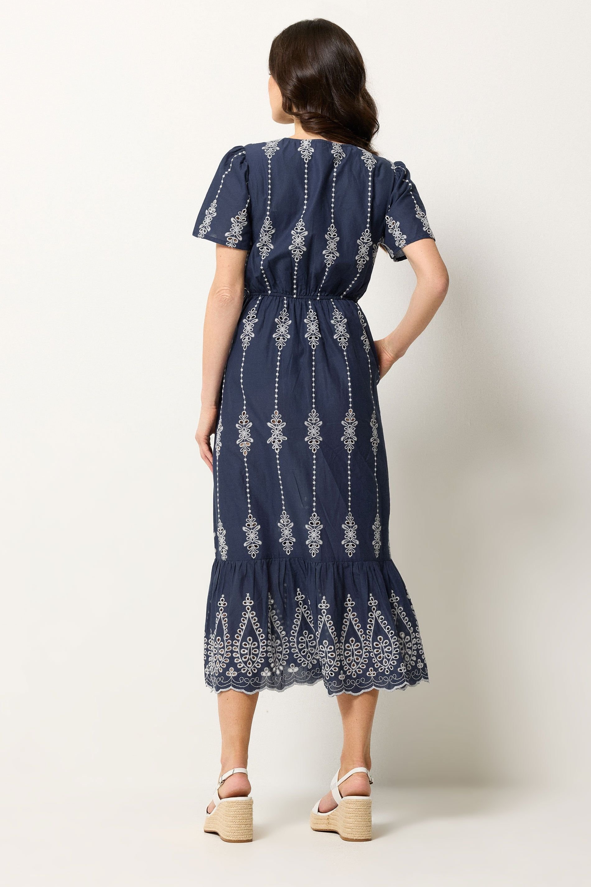 M&Co M&Co Women's Broderie Tie Waist Maxi Dress in Mid Navy - 3