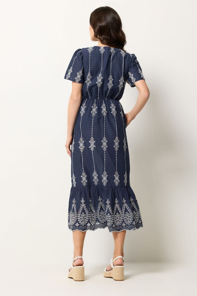 M&Co M&Co Women's Broderie Tie Waist Maxi Dress in Mid Navy - 3