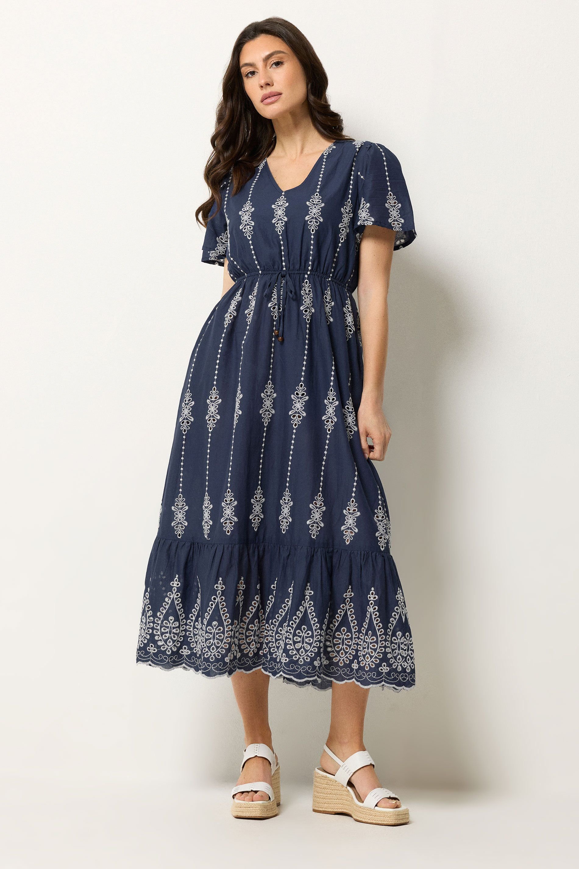 M&Co M&Co Women's Broderie Tie Waist Maxi Dress in Mid Navy - 4