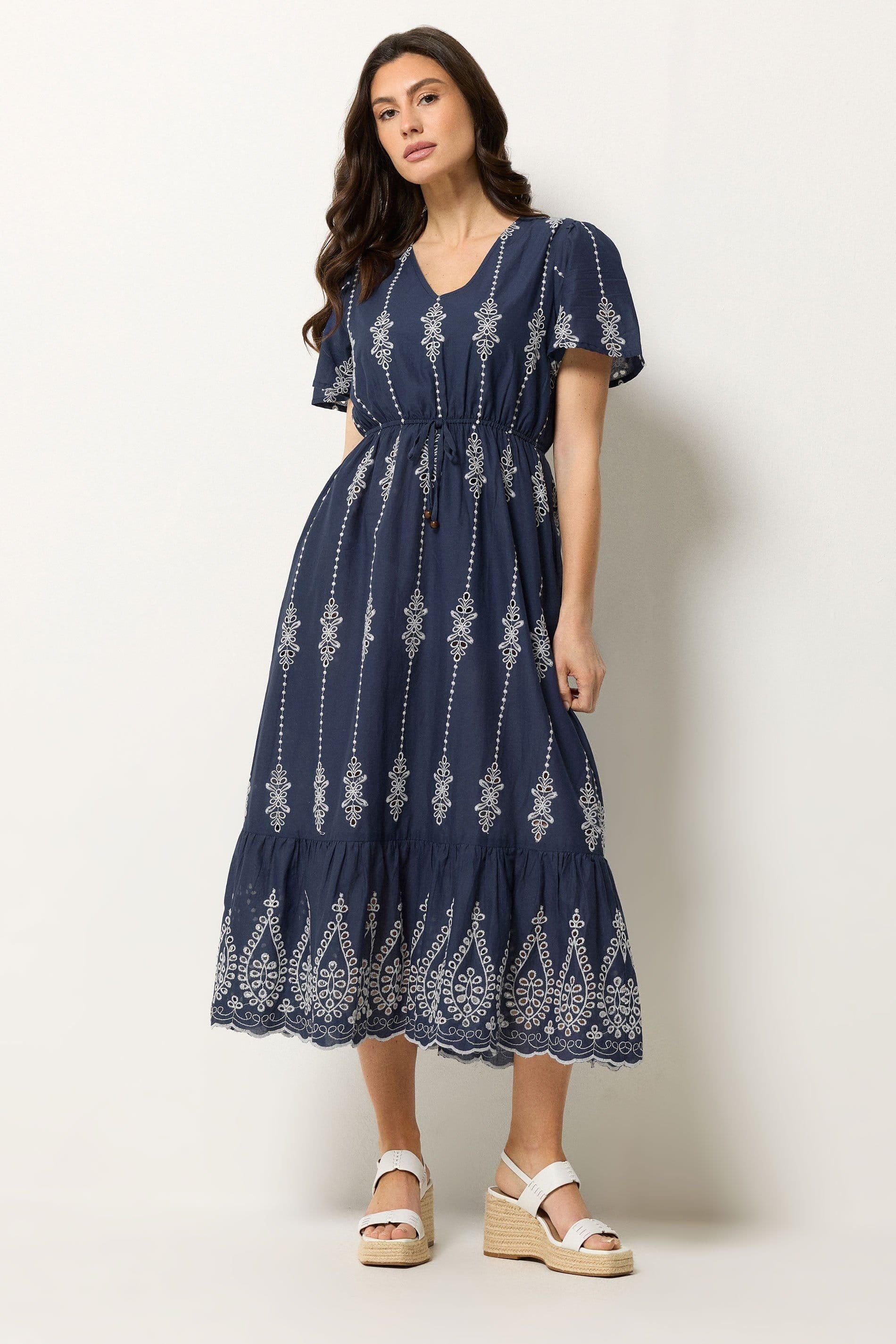 M&Co M&Co Women's Broderie Tie Waist Maxi Dress in Mid Navy - 4