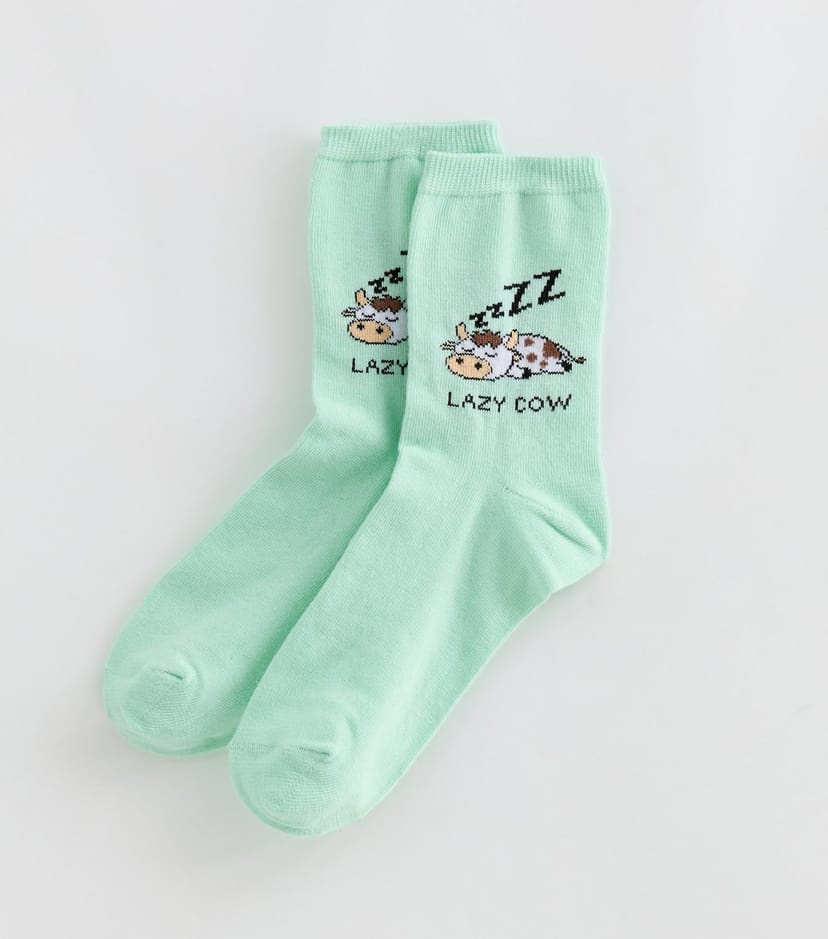 New Look Mint Green Lazy Cow Ankle Socks New Look - 1