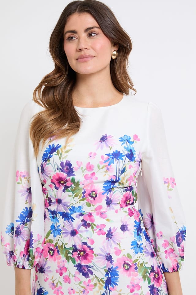 Wallis Wallis Women's Floral Balloon Sleeve Midi Dress in Ivory - 2