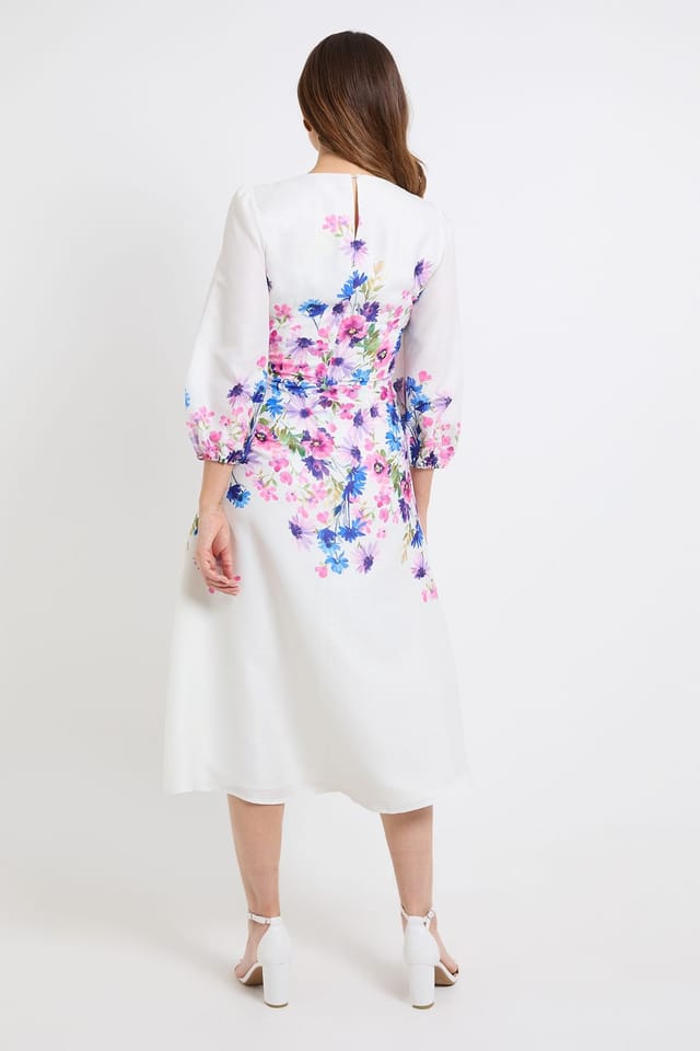 Wallis Wallis Women's Floral Balloon Sleeve Midi Dress in Ivory - 3