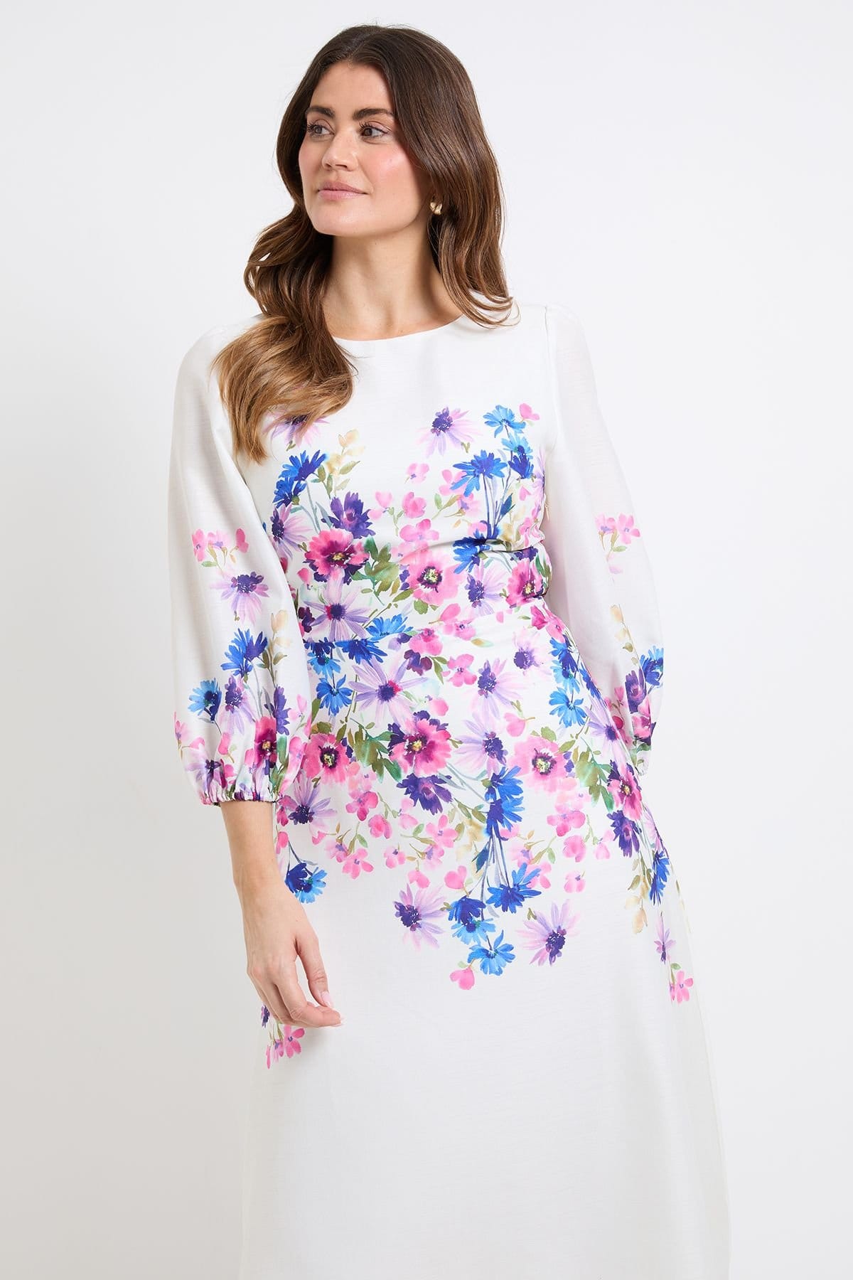 Wallis Wallis Women's Floral Balloon Sleeve Midi Dress in Ivory - 4