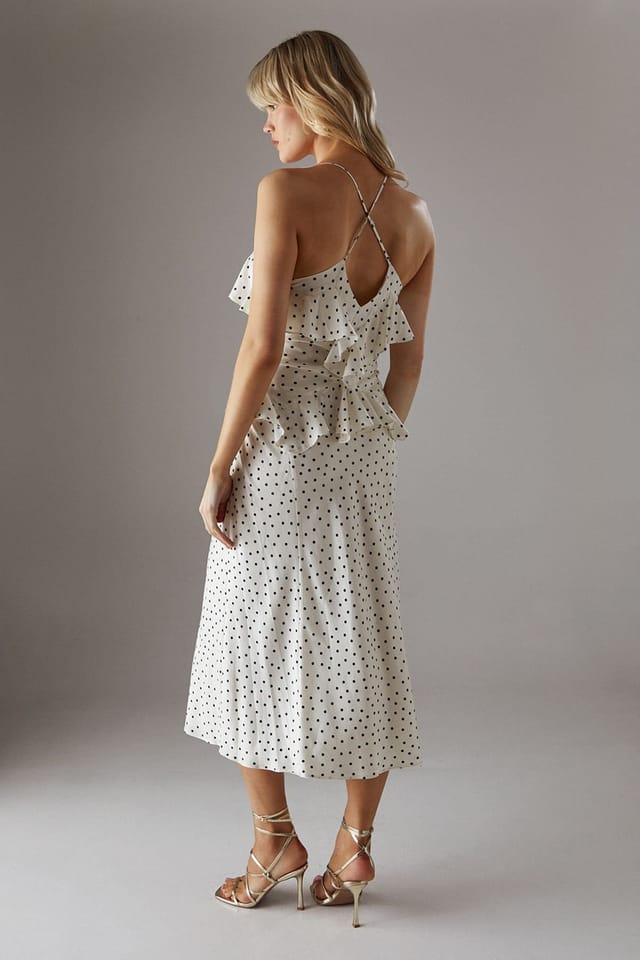 Warehouse Warehouse Women's Polka Dot Ruffle Detail Bias Satin Dress in Yellow - 3